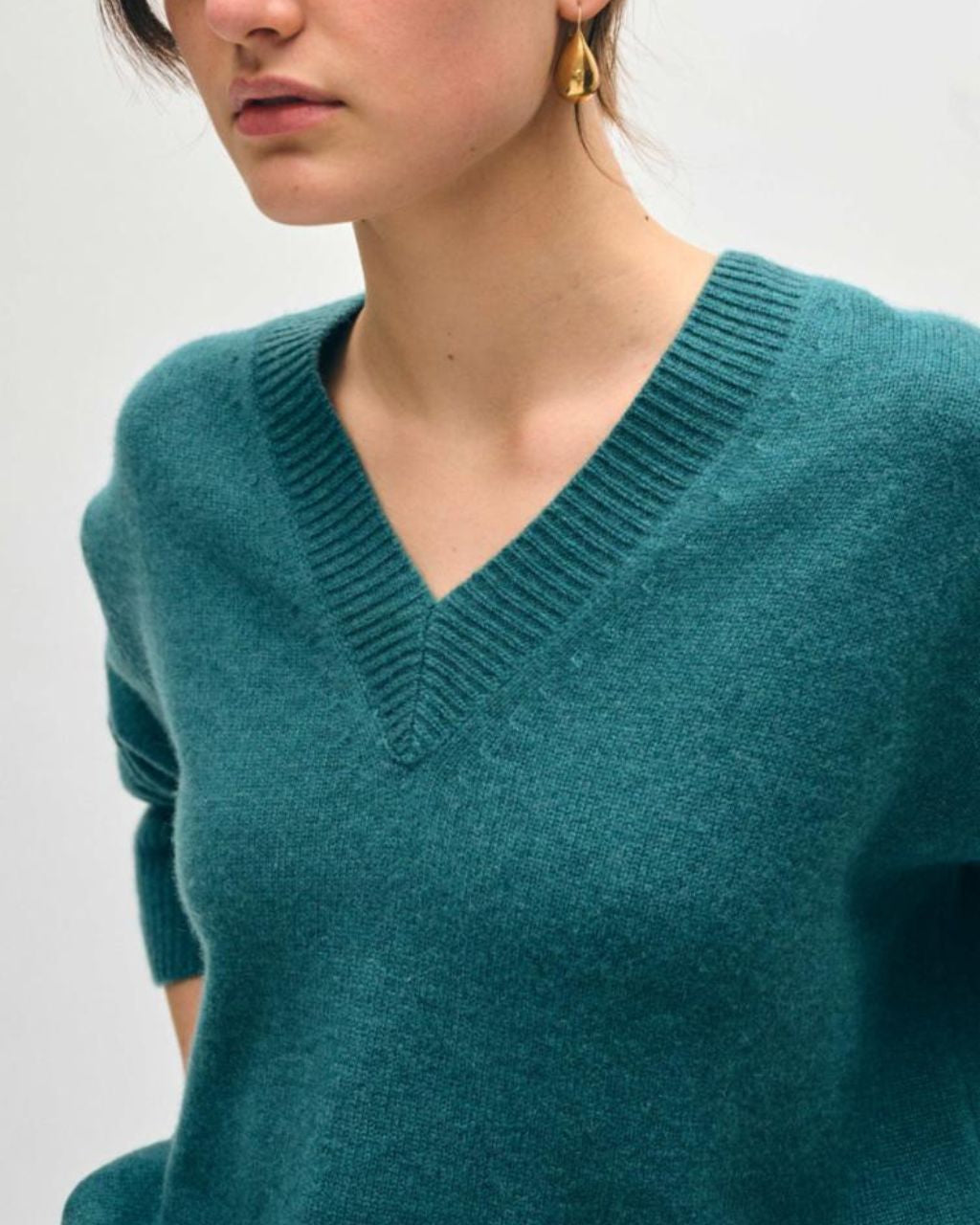 Cashmere Rib Trim V-Neck