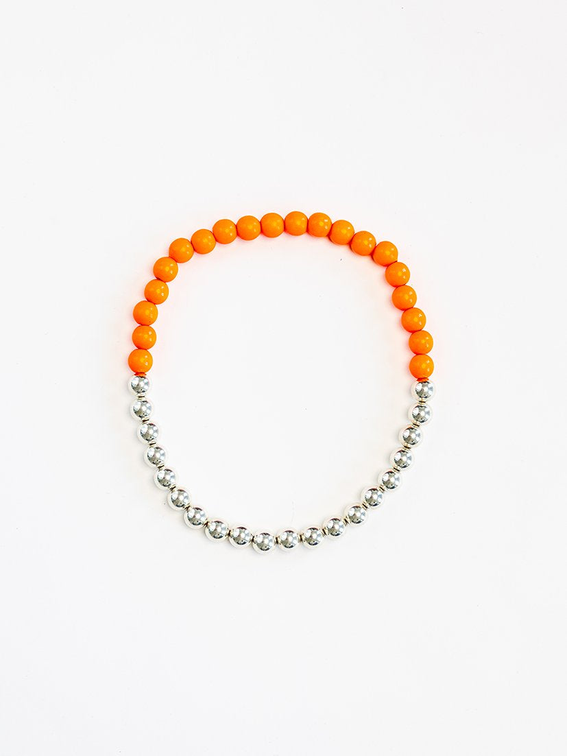Silver Wood Necklace Neon Orange