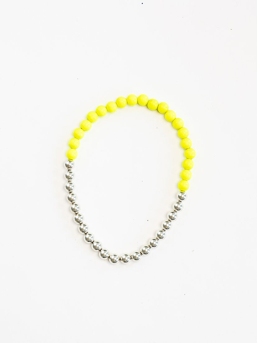 Silver Wood Necklace Neon Yellow