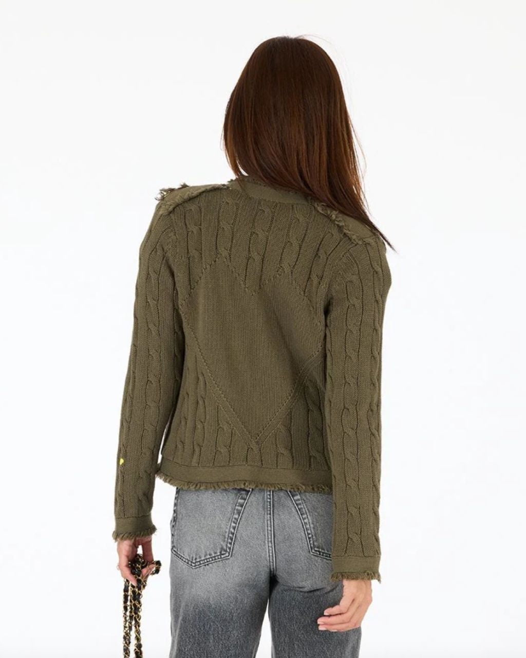 Beau-Lero Fringe Cable Cardigan - Army Green