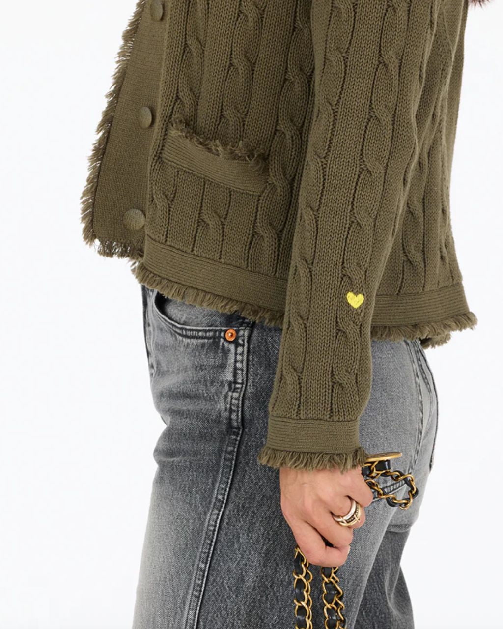 Beau-Lero Fringe Cable Cardigan - Army Green