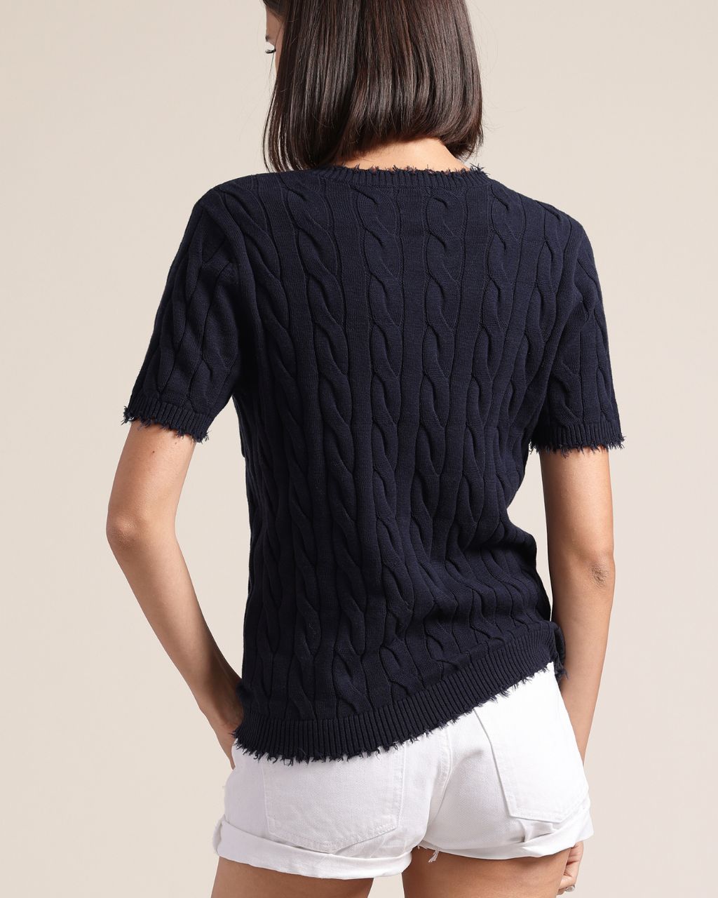 Cotton Cashmere Frayed V Tee