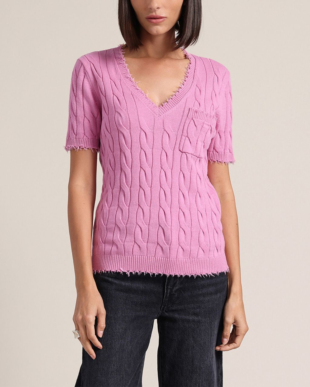 Cotton Cashmere Frayed V Tee
