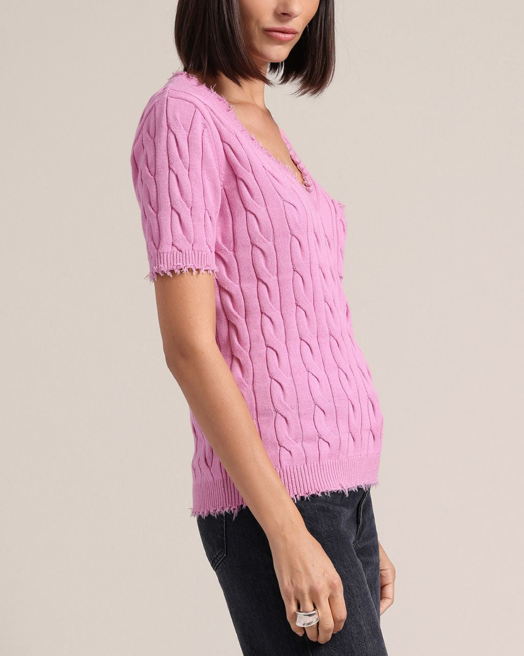Cotton Cashmere Frayed V Tee