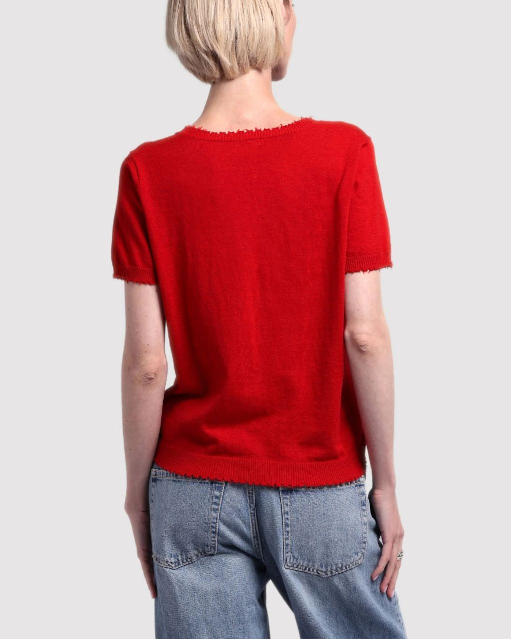 Cotton Cashmere Frayed V Tee