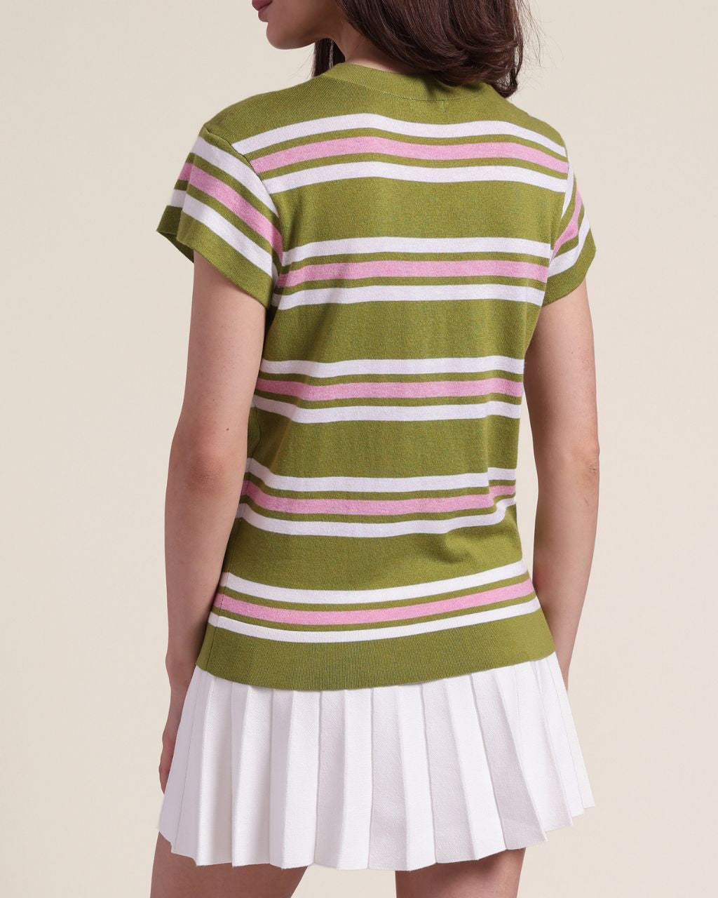 Cotton Cashmere Striped Cap Sleeve Crew