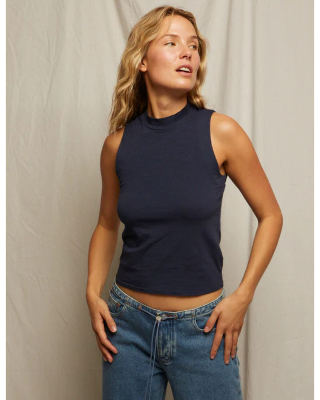 Phoebe Slub Jersey Mock Neck Tank