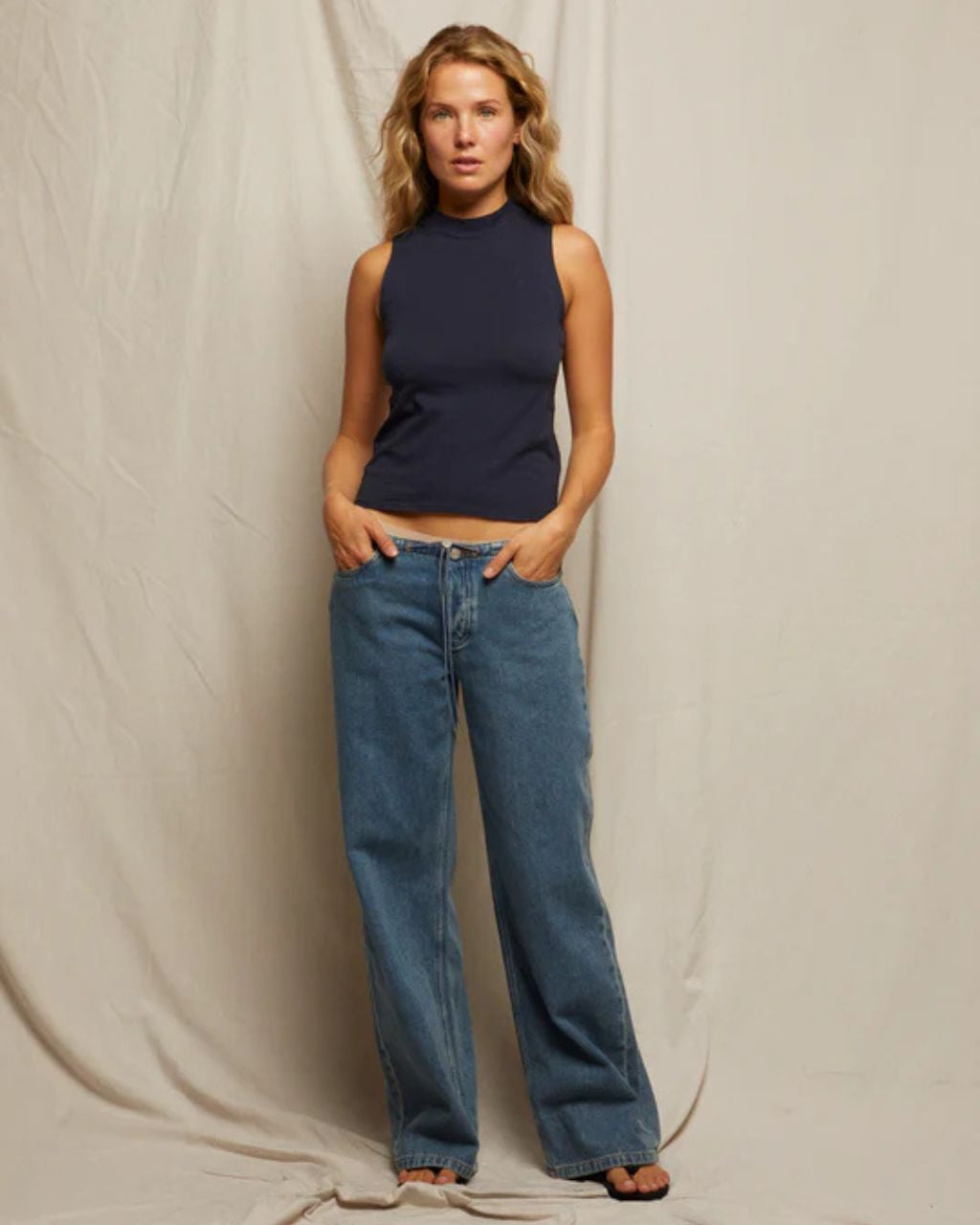 Phoebe Slub Jersey Mock Neck Tank