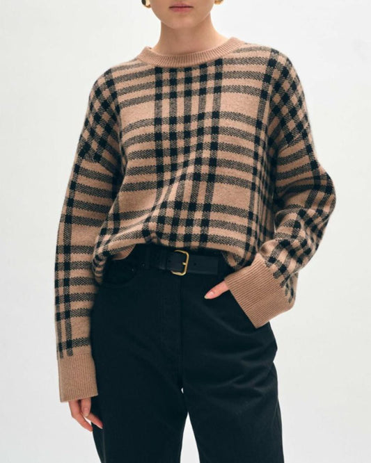 Cashmere Plaid Crewneck Sweater