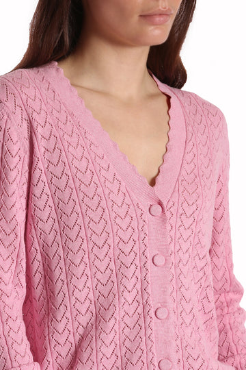 Heart Pointelle Scalloped Cardigan