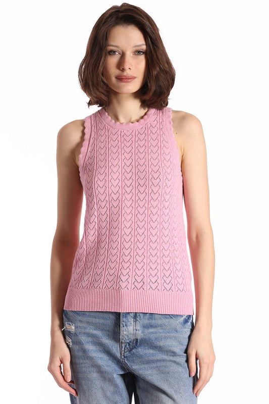 Heart Pointelle Scalloped Tank