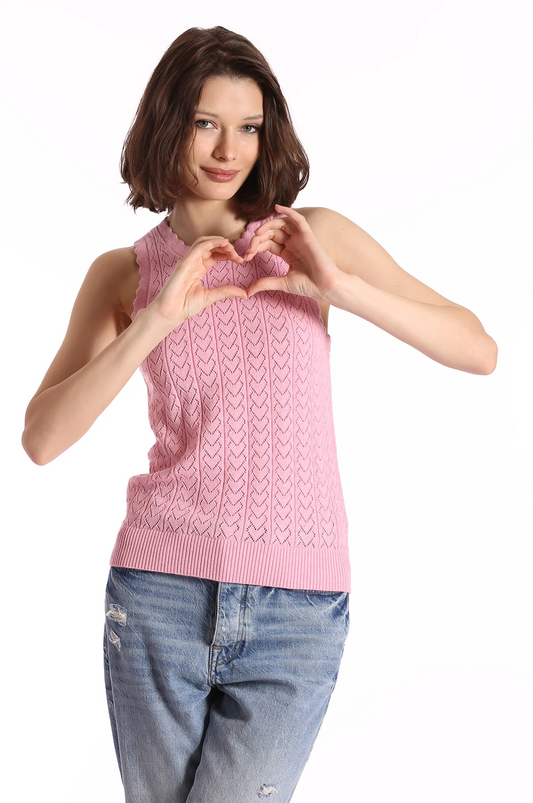 Heart Pointelle Scalloped Tank