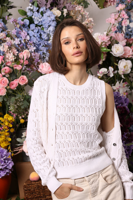 Pointelle Cotton Cashmere Sleeveless Top