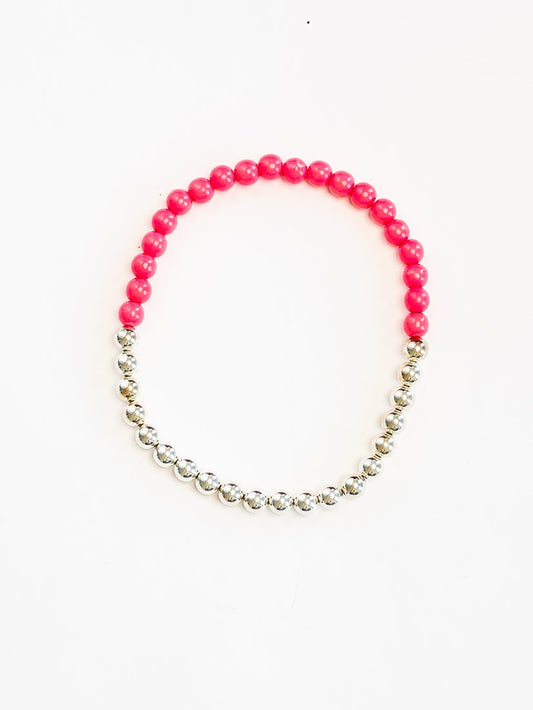 Silver Wood Necklace Neon Pink