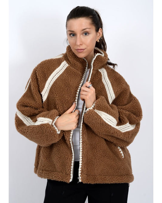 Lace Trimmed Sherpa Zip Up