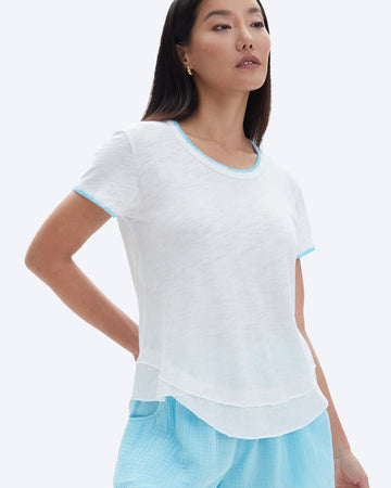 AVA Tipped Mock Layer T-Shirt - Cyan
