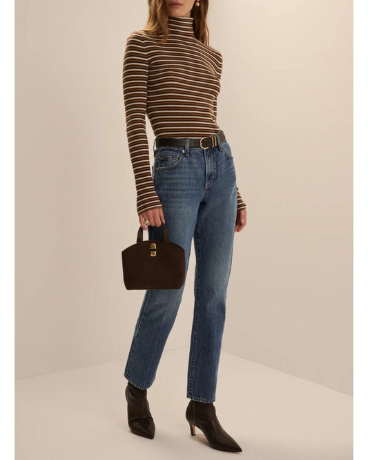 The Amelia Long Sleeve - Toffee Mini Stripe