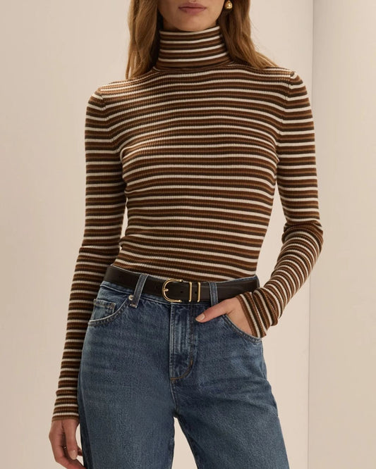The Amelia Long Sleeve - Toffee Mini Stripe