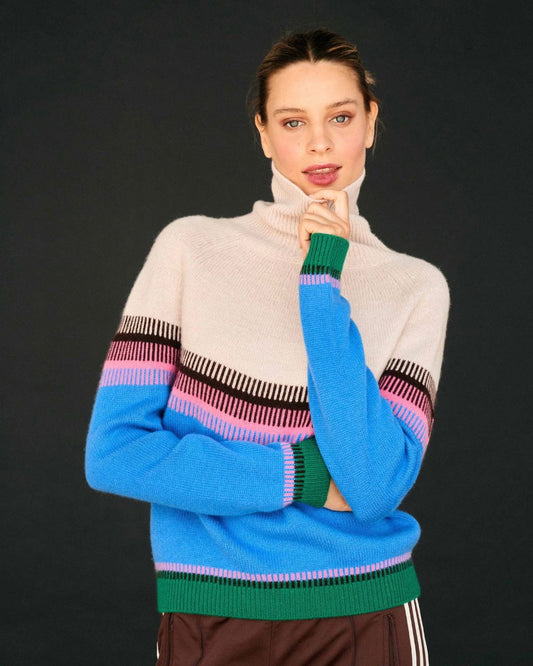 Wool Cashmere Block Fair Isle Roll Collar