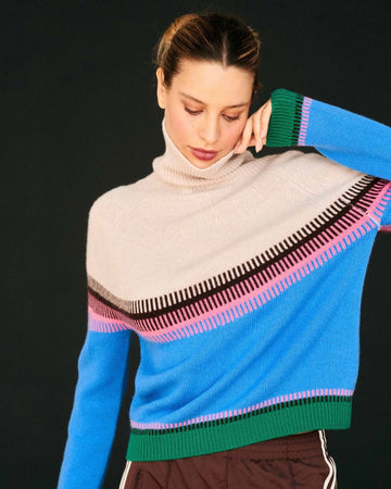 Wool Cashmere Block Fair Isle Roll Collar