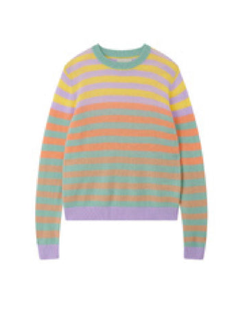 Cashmere Contrast Stripe Crewneck Sweater