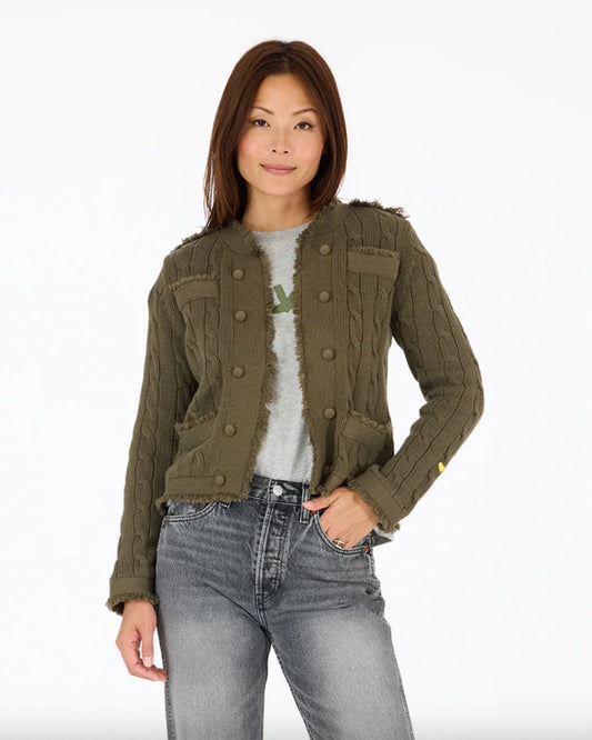 Beau-Lero Fringe Cable Cardigan - Army Green
