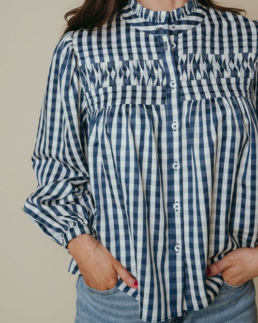 Lindy Top - Navy and Cream Check