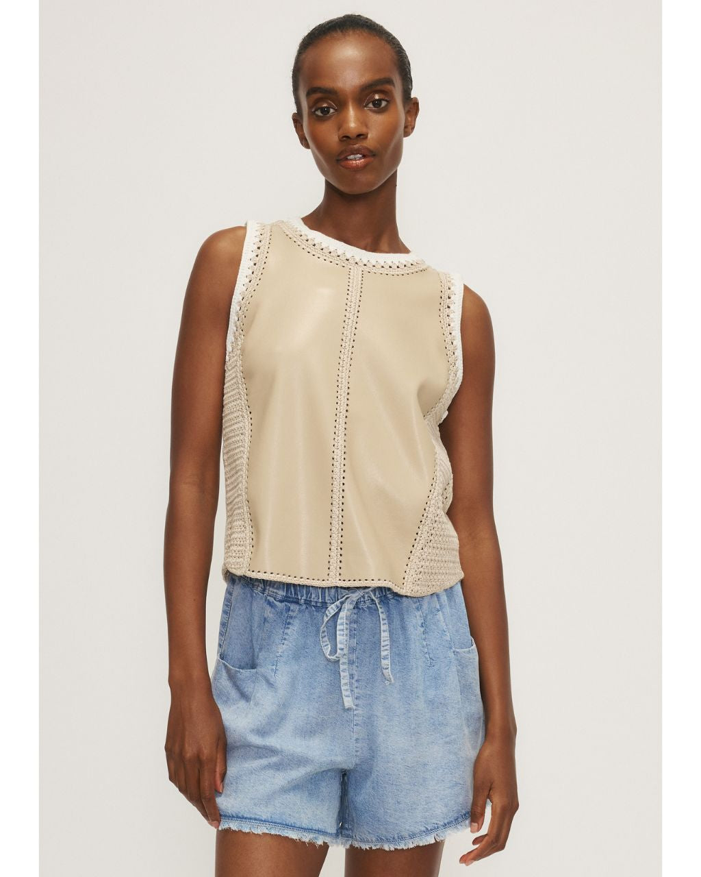 Naru Mixed Media Crocheted Tank Top