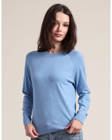 Cotton Cashmere Frayed Edge Crew