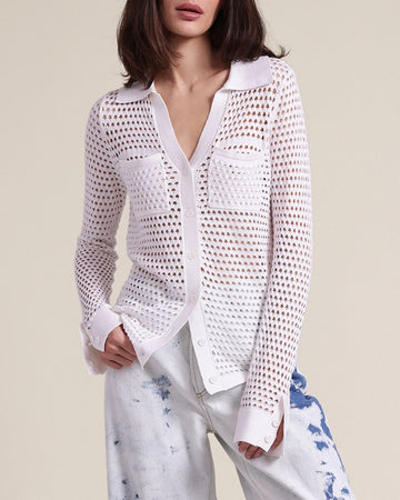Cotton Cashmere Plaited Mesh Button Down Shirt