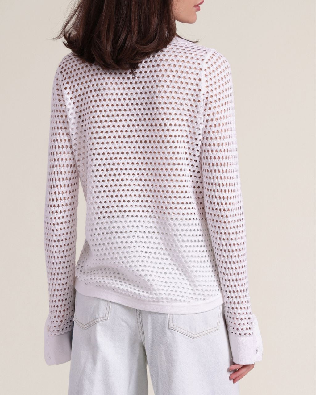 Cotton Cashmere Plaited Mesh Button Down Shirt