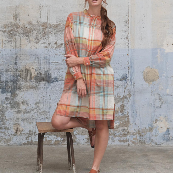 Moismont Martine Plaid Print Midi Dress in Madurai Poppy Red