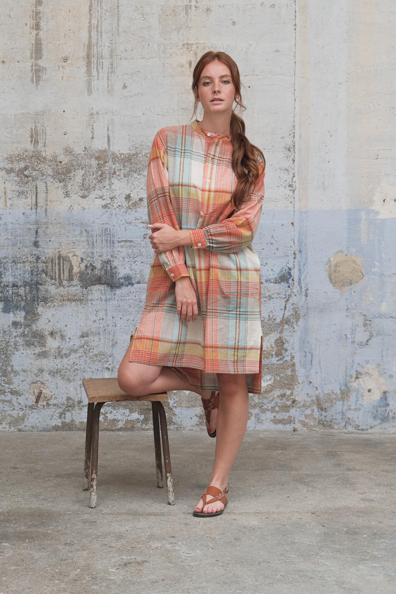 Moismont Martine Plaid Print Midi Dress in Madurai Poppy Red