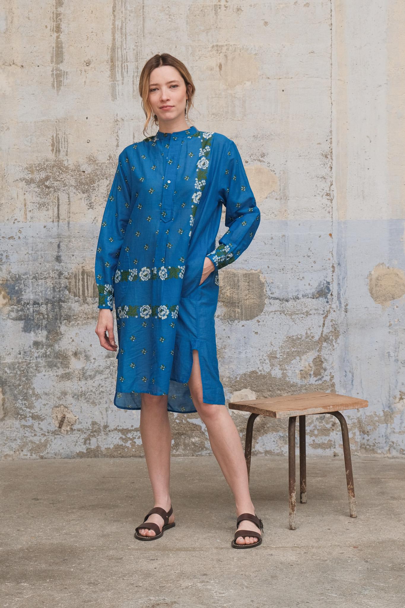 Moismont Martine Floral Print Midi Dress in Blue