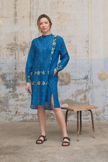 Moismont Martine Floral Print Midi Dress in Blue