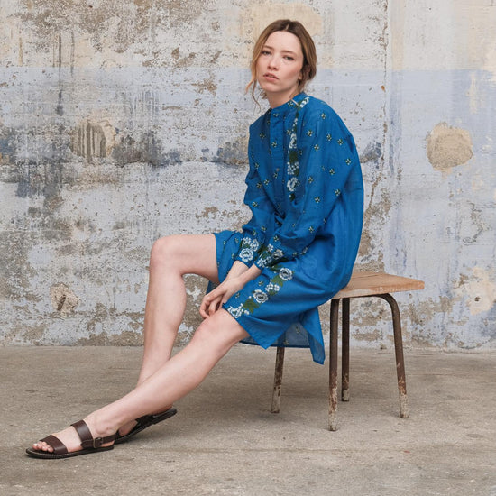 Moismont Martine Floral Print Midi Dress in Blue