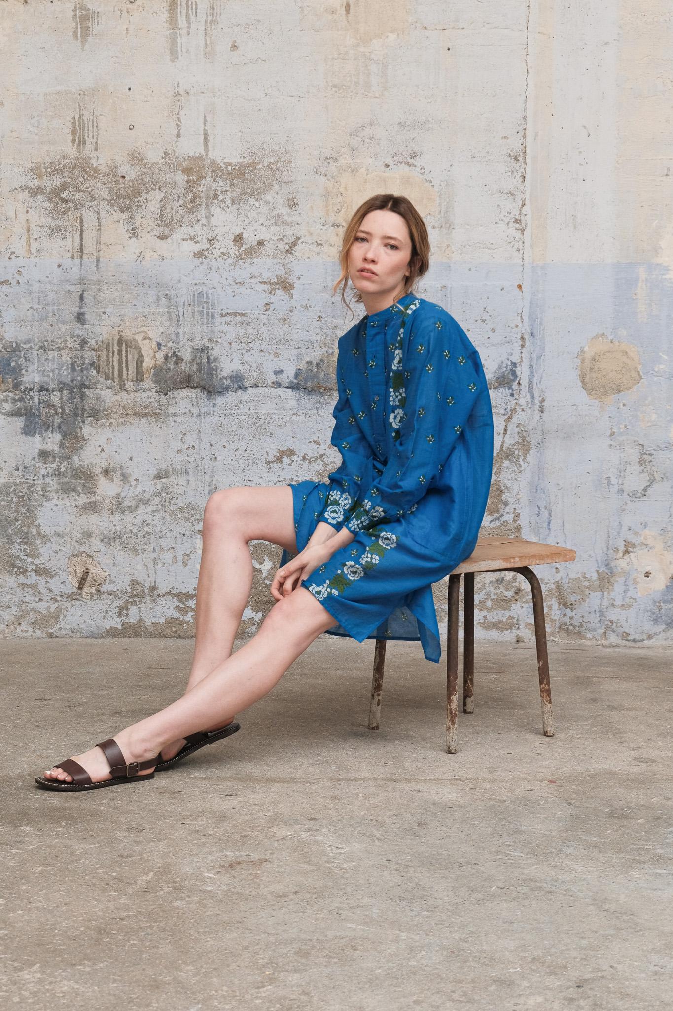 Moismont Martine Floral Print Midi Dress in Blue