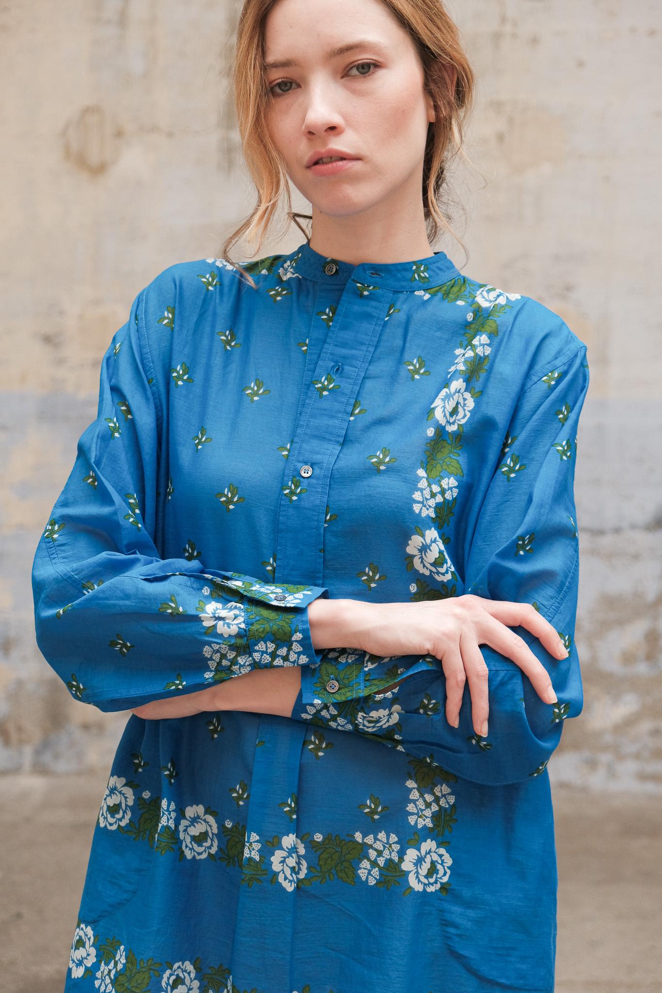 Moismont Martine Floral Print Midi Dress in Blue