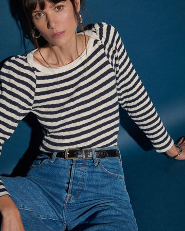 Amelie Envelope Neck Top Pointelle Stripe