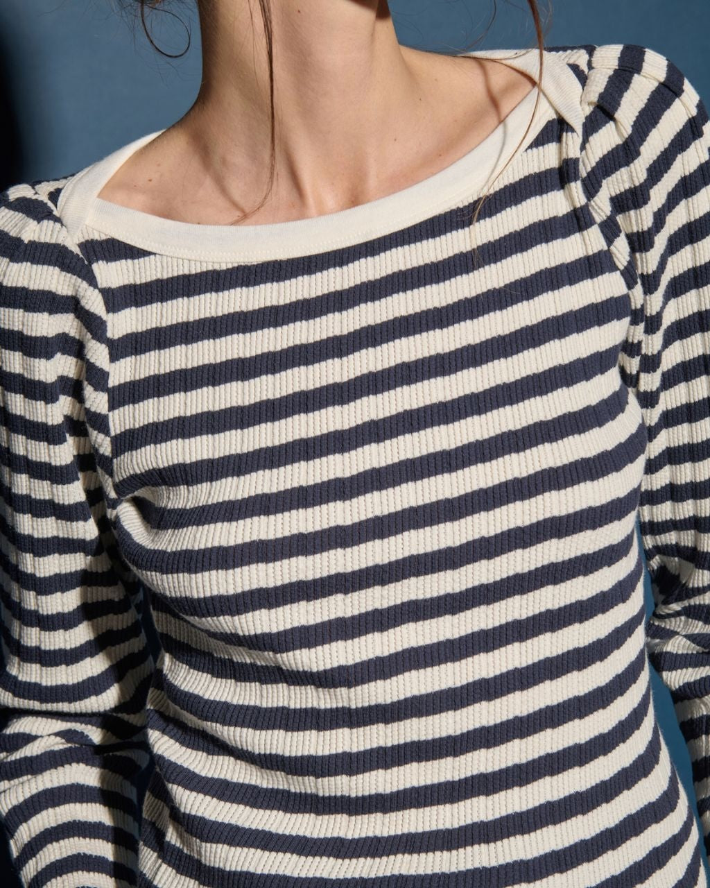 Amelie Envelope Neck Top Pointelle Stripe