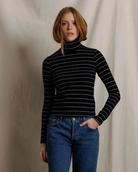 Cindy Black Stripe Turtleneck