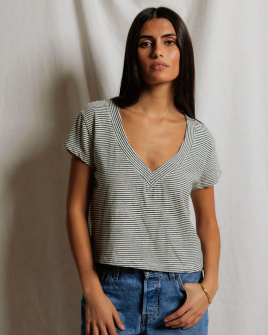 Val Hemp Cotton Stripe V-Neck Tee