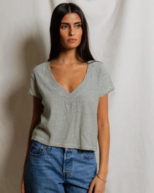 Val Hemp Cotton Stripe V-Neck Tee