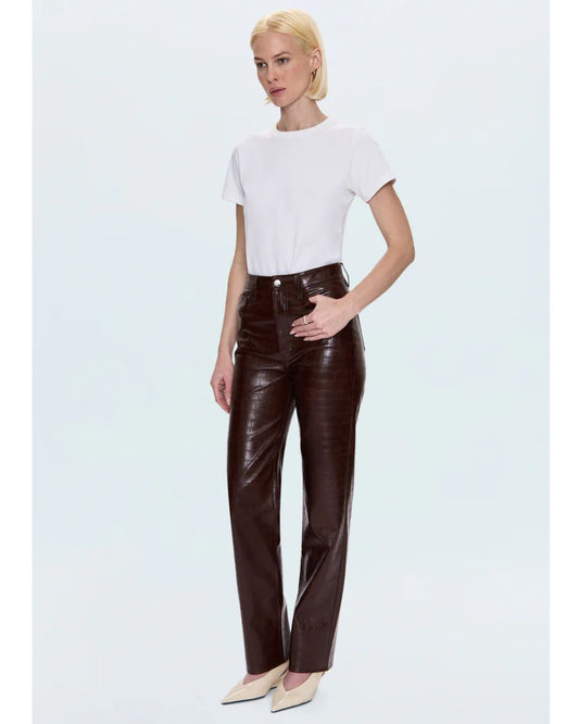 Cassie High Rise Straight Pant - Tobacco Croc