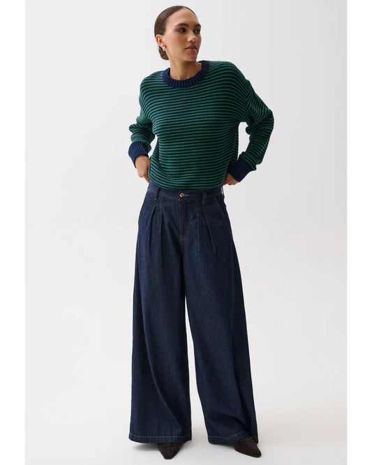 Delphine Pleated Denim Wide Leg