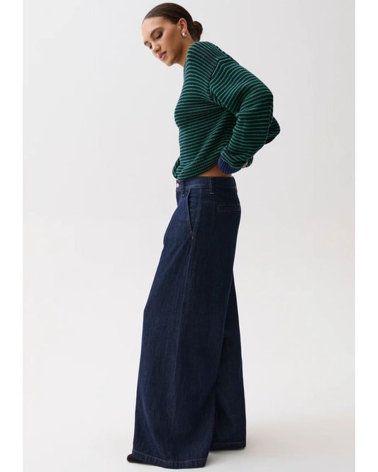 Delphine Pleated Denim Wide Leg