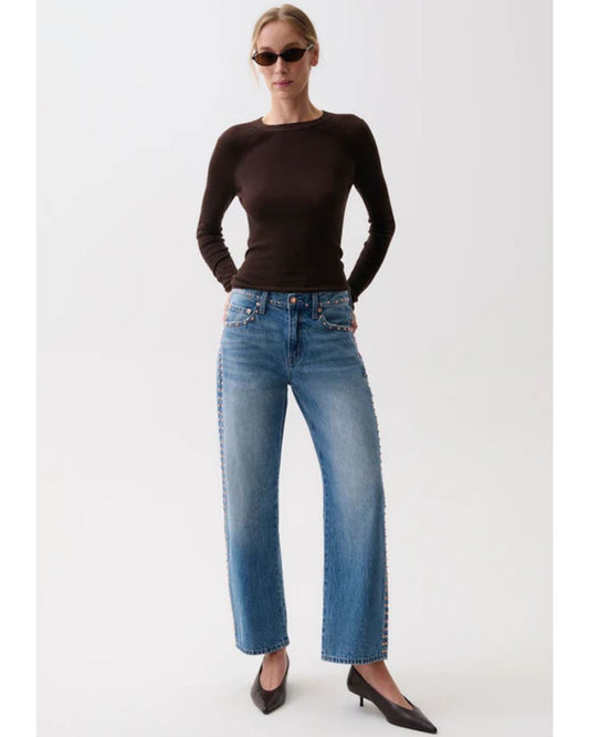 Lexi Mid Rise Bowed Straight - Star Studded