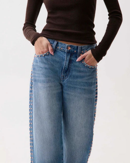 Lexi Mid Rise Bowed Straight - Star Studded