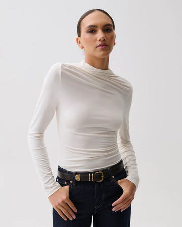 Nathalia Long Sleeve Draped Mock Neck