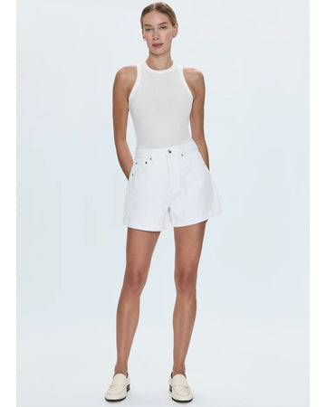 Saige High Rise A-Line Short - Polished White